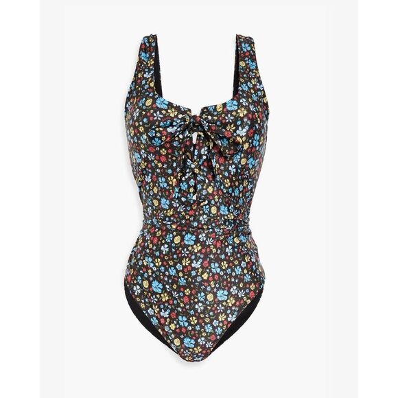 GANNI Swim Suit Women’s 44 One Piece Floral Lace Up Summer Vacation Tropical - Picture 1 of 7